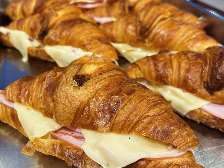 Tray of ham and cheese croissants fresh out of the oven for an early call